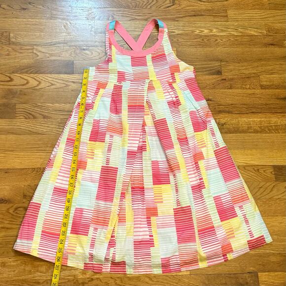 Kenzo Kids Girl’s Medium Pink Green Criss Cross Printed Apron Midi Sun Dress - Picture 6 of 9